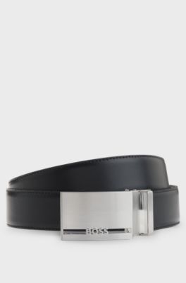 Reversible belt in Italian leather with interchangeable buckles, Black