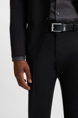 Reversible belt in Italian leather with interchangeable buckles, Black