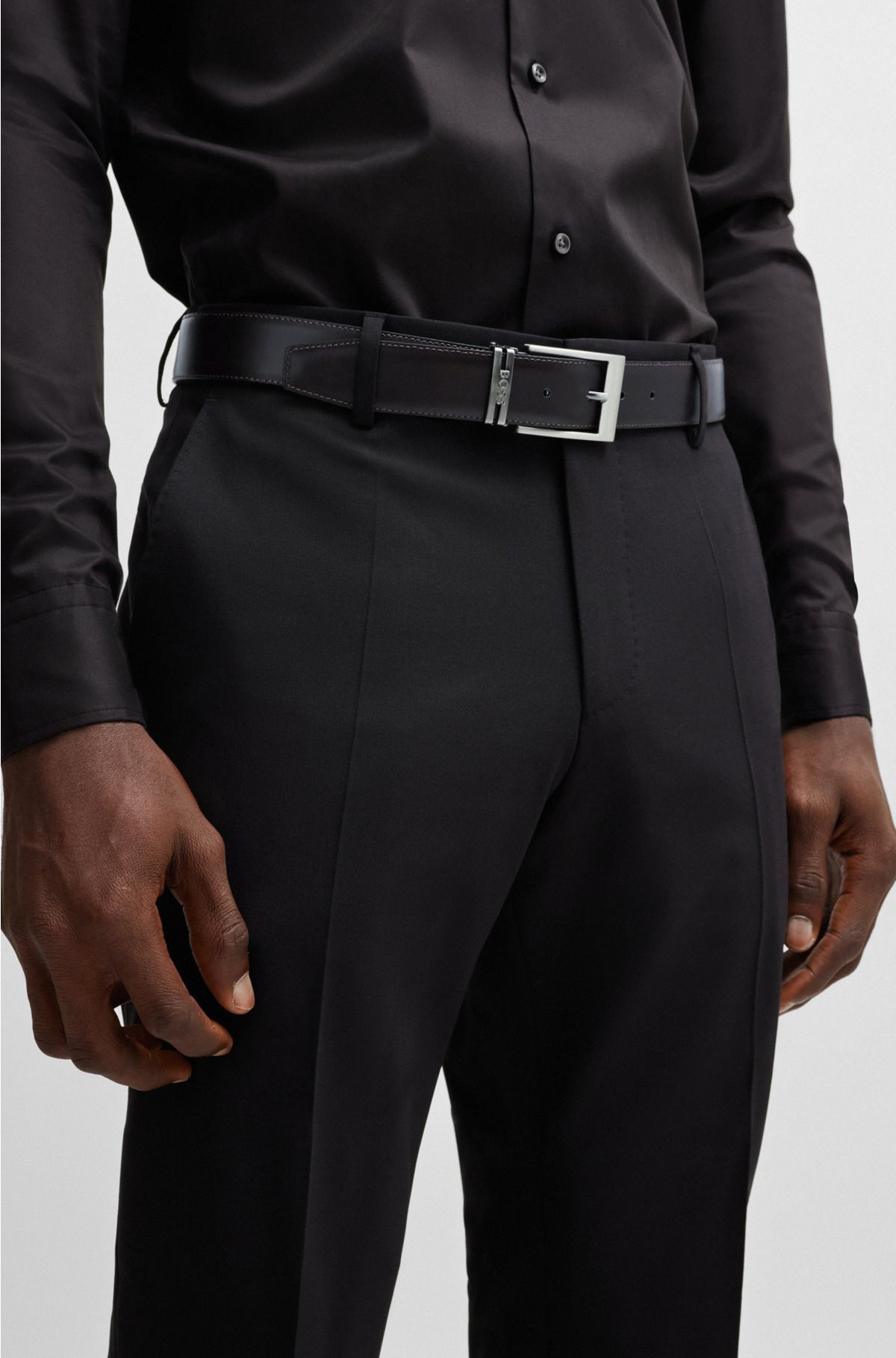 BOSS - Italian-leather reversible belt with branded keeper