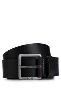 Cinturón de piel con logo y herrajes de rutenio oscuro, Negro