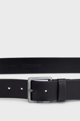 Leather belt with logo and dark ruthenium hardware, Black