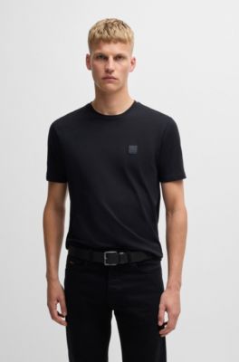 Leather belt with logo and dark ruthenium hardware, Black