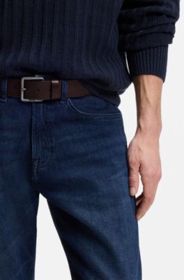 Leather belt with logo and dark ruthenium hardware, Black