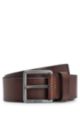 Leather belt with logo buckle, Dark Brown