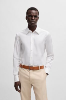 Leather belt with logo and dark ruthenium hardware, Brown