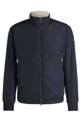 Hugo Boss Water-repellent Reversible Jacket With Logo Badge In Dark Blue