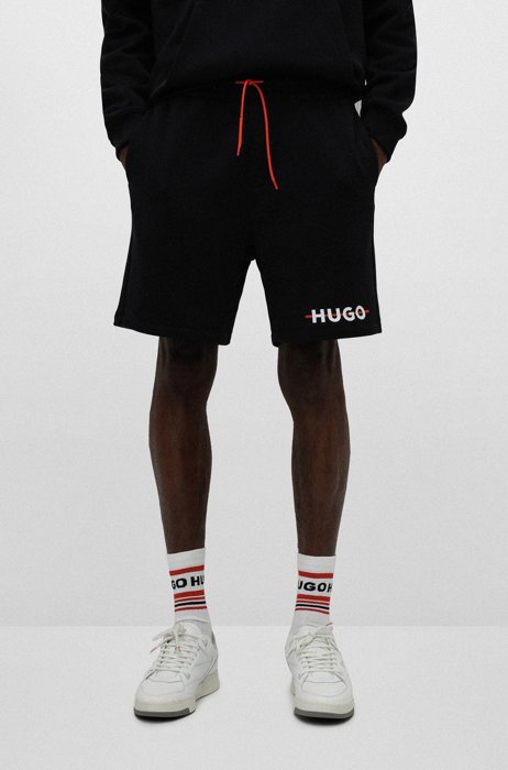 Cotton-blend shorts with logo and stripe, Black