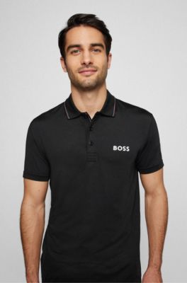 Herren Bekleidung T-Shirts Poloshirts BOSS by HUGO BOSS Baumwolle Polopullover aus Baumwoll-Mix mit Reißverschlussleiste in Schwarz für Herren 