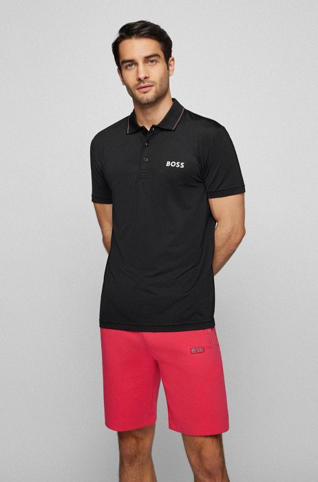 Logo polo shirt in performance-stretch jersey, Black