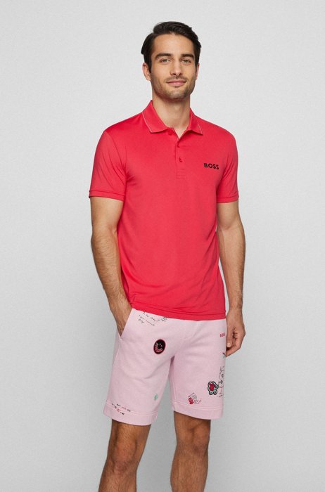 Logo polo shirt in performance-stretch jersey, Pink