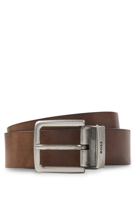Reversible belt with logo keeper, Brown