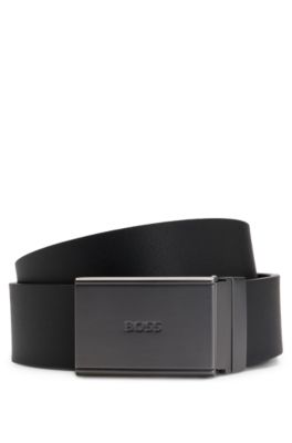 BOSS - Italian-leather reversible belt with pin and plaque buckles