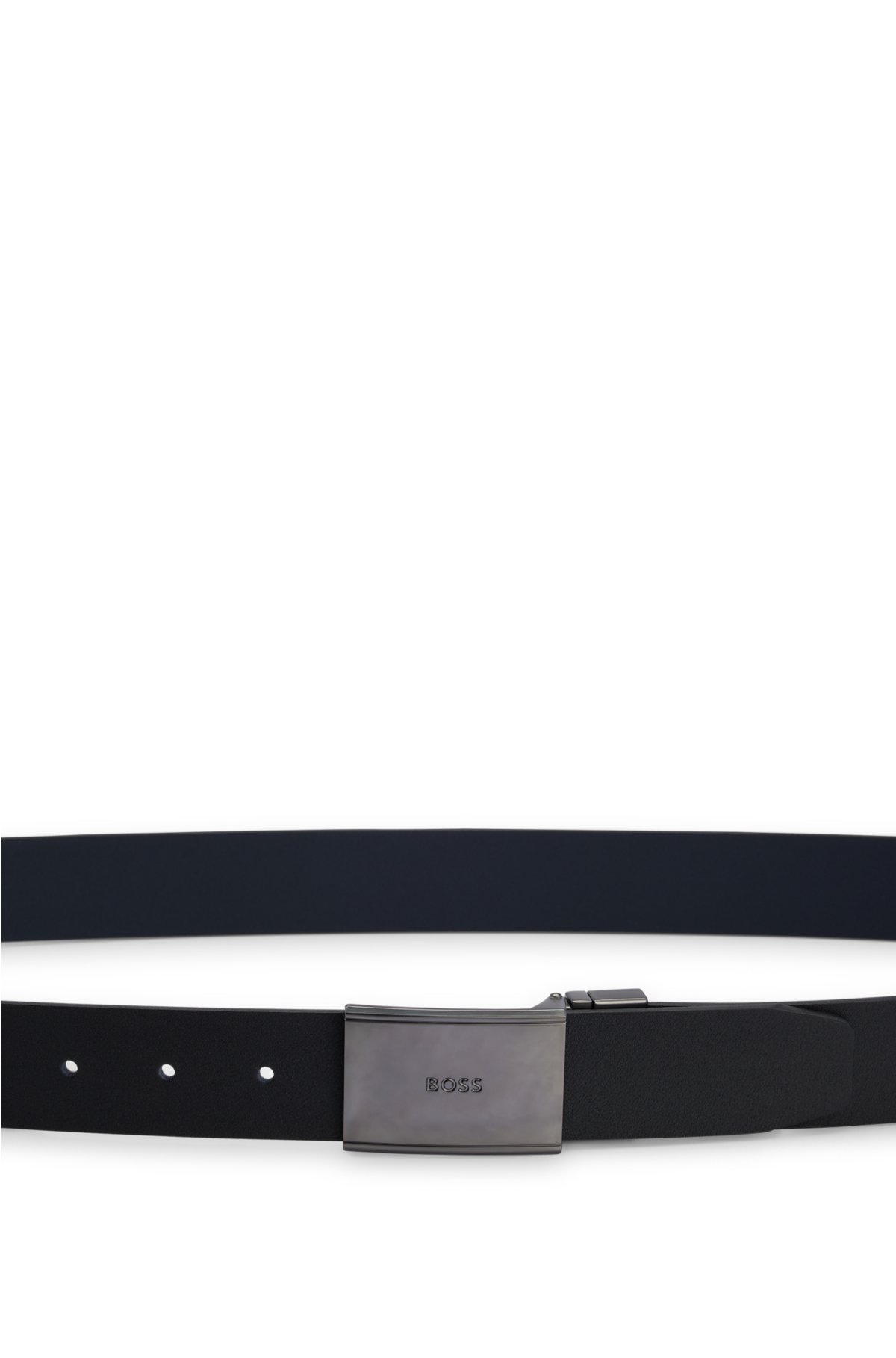 Italian-leather reversible belt with pin and plaque buckles, Black