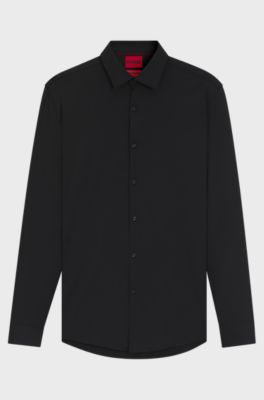 Chemise Slim Fit en jersey stretch performant, Noir
