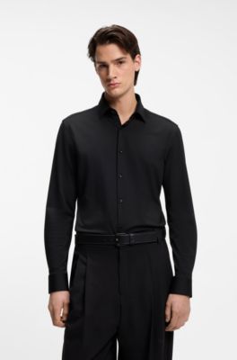 Slim-fit shirt in performance-stretch jersey, Black