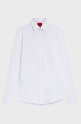 Camicia slim fit in jersey elasticizzato ad alte prestazioni, Bianco