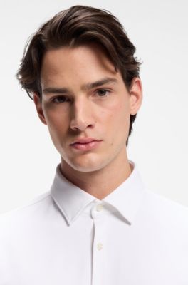Camicia slim fit in jersey elasticizzato ad alte prestazioni, Bianco