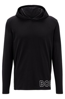 Stretch-cotton hooded pajama T-shirt with logo print