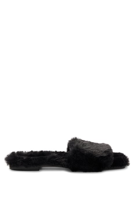 Faux-fur flats with rubber sole, Black