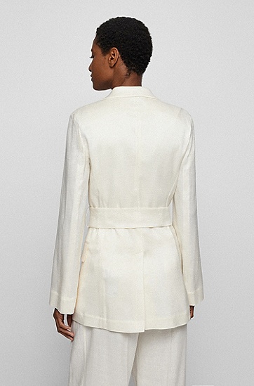 BOSS 博斯亚麻混纺弹性面料束腰夹克外套,  118_Open White