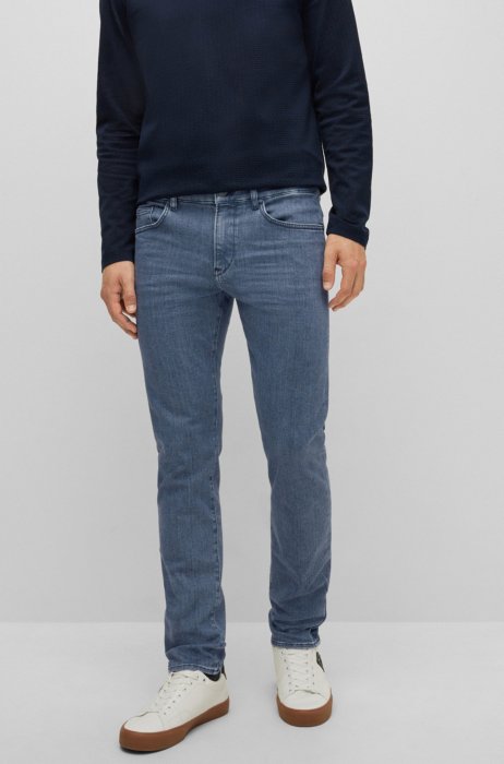 BOSS - Slim-fit jeans in gray Italian cashmere-touch denim