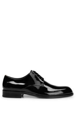 Hugo Boss Patent-leather Derby Shoes With Monogram Insole In Black ...