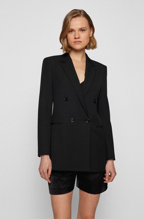 Double-breasted relaxed-fit jacket in stretch twill, Black