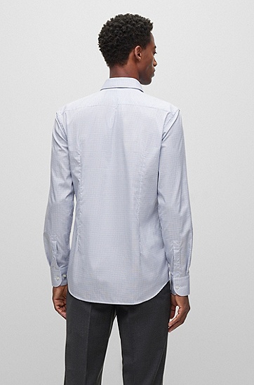 BOSS 博斯格纹棉质修身衬衫,  420_Medium Blue