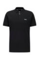 Cotton-piqué slim-fit polo shirt with striped inserts, Black