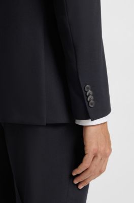 Giacca regular fit in tessuto elasticizzato con micromotivo, Blu scuro