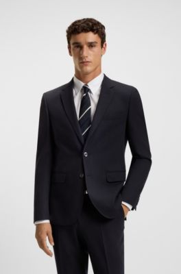Regular-fit jacket in micro-patterned stretch fabric, Dark Blue