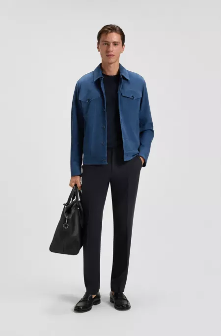 Pantalon Regular Fit en tissu stretch à micro motif