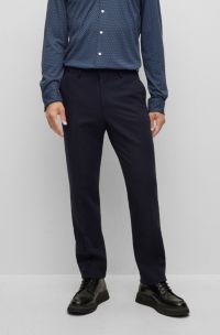 Pantalon Regular Fit en tissu stretch à micro motif, Bleu foncé