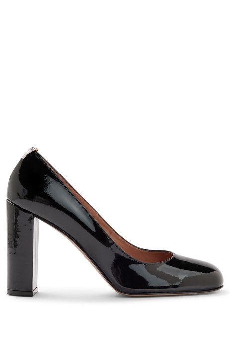 Block-heel pumps in patent leather, Black