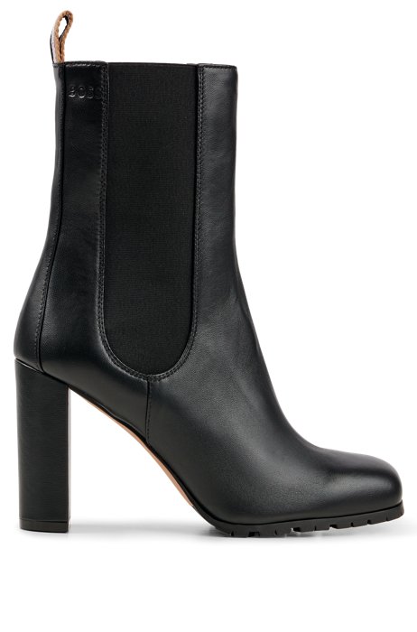 Nappa-leather Chelsea boots with block heel, Black