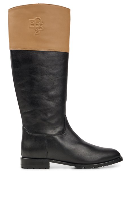 Colour-blocked nappa-leather boots with debossed shaken logo, Black