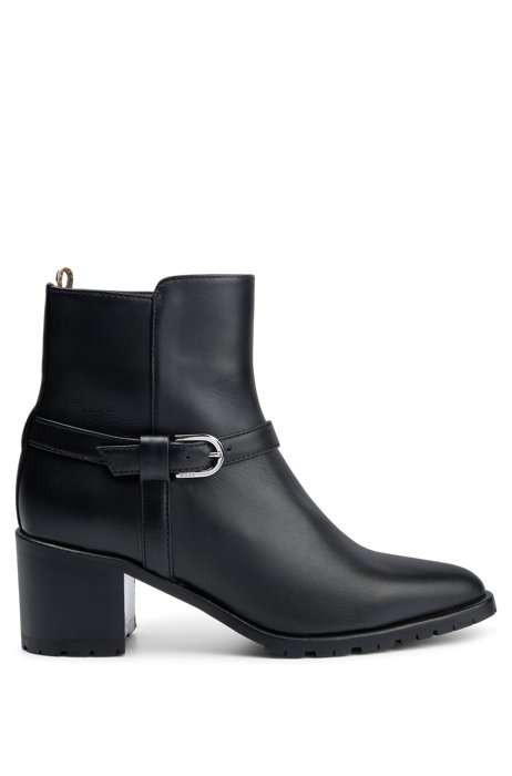 Ankle boots in nappa leather with block heel, Black
