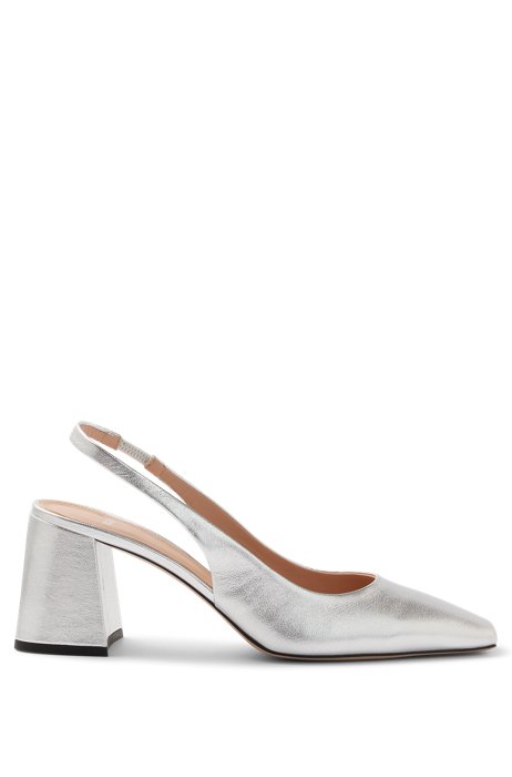 Slingback pumps in laminated Italian leather, Silver