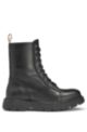 Lace-up boots in leather with rubber sole, Black