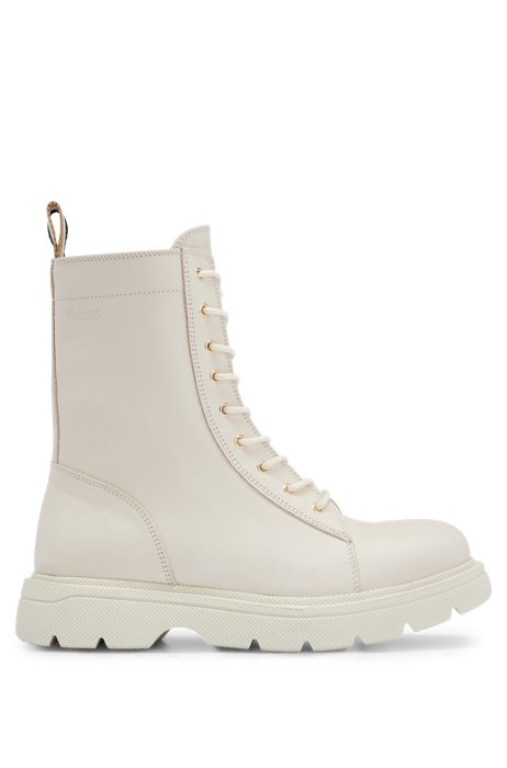 Lace-up boots in leather with rubber sole, Light Beige
