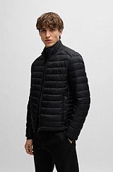 Waterafstotende gewatteerde jas met ton-sur-ton logo, Zwart