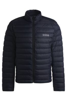 Hugo Boss Water-repellent Padded Jacket With Tonal Logo In Dark Blue