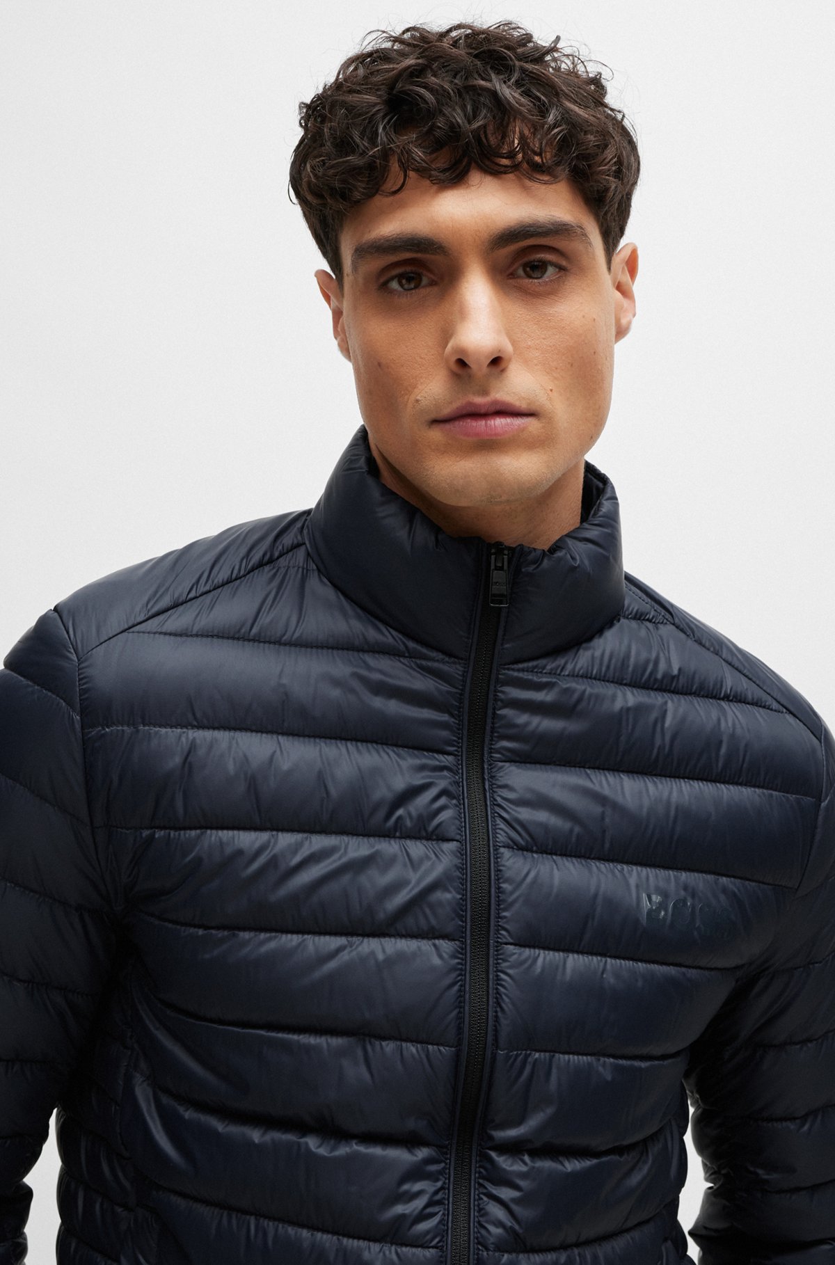 Water-repellent padded jacket with tonal logo, Dark Blue