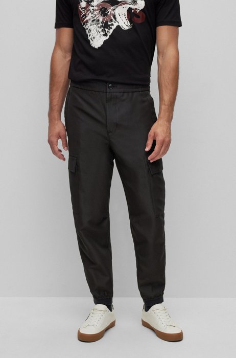 Relaxed-fit cargo trousers in recycled material, Black