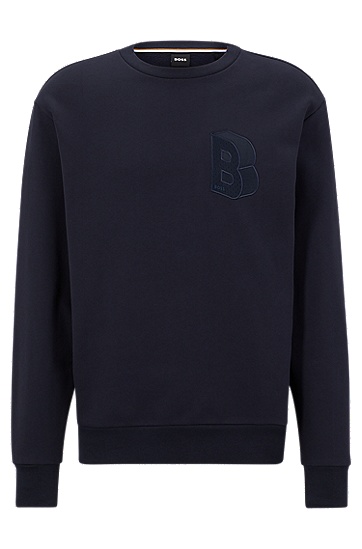 BOSS 博斯B 型贴花装饰常规版型棉质毛圈布运动衫,  404_Dark Blue