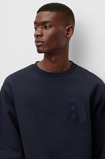 BOSS 博斯B 型贴花装饰常规版型棉质毛圈布运动衫,  404_Dark Blue