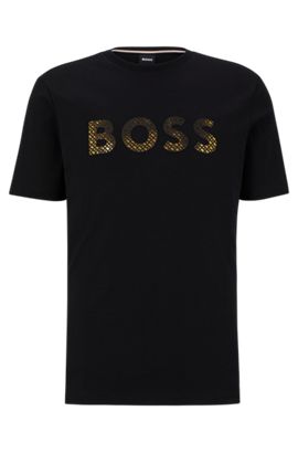 T-shirt en jersey de coton Regular Fit avec logos à effet métallisé Coton BOSS by HUGO BOSS pour homme en coloris Gris Homme T-shirts T-shirts BOSS by HUGO BOSS 