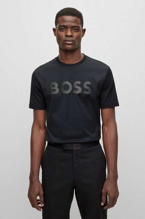 Monogram-filled logo T-shirt in interlock cotton, Black