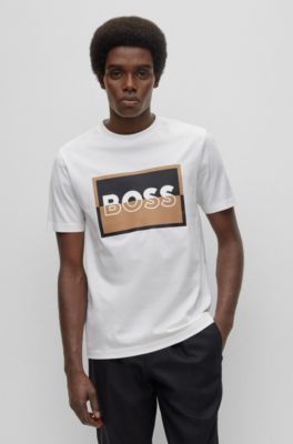 BOSS - Slim-fit T-shirt in mercerised cotton with split logo