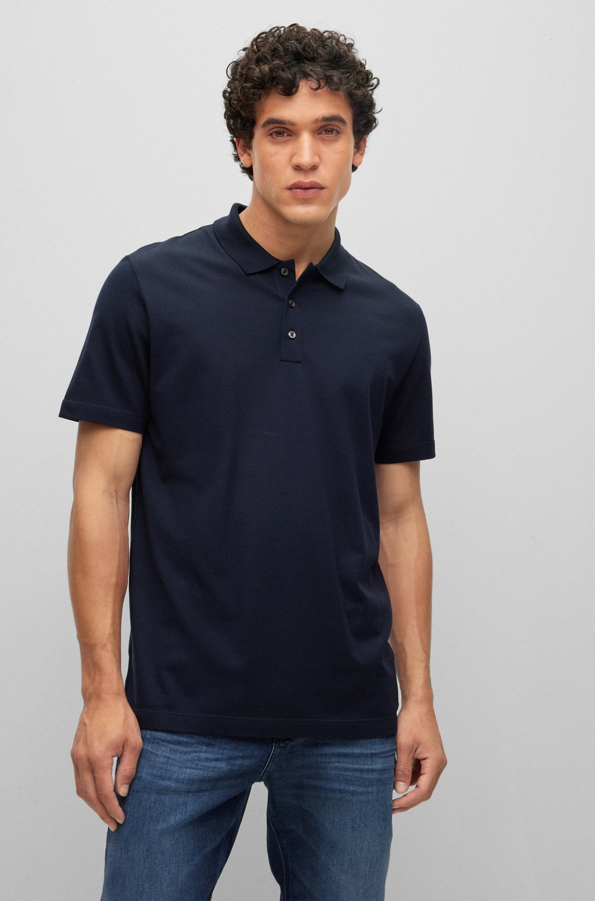 BOSS - Cotton-silk polo shirt with bubble structure